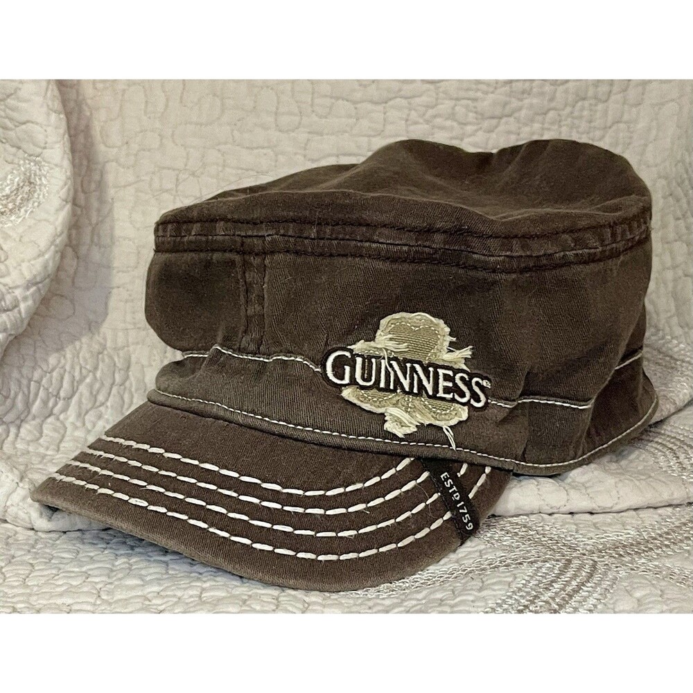Guinness Cadet Hat Brown Distressed Shamrock Logo Adjustable Embroidered